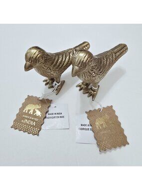 2 Handcrafted India Gold Bird Solid Figurines Metal Shelf Decor Statues Figures